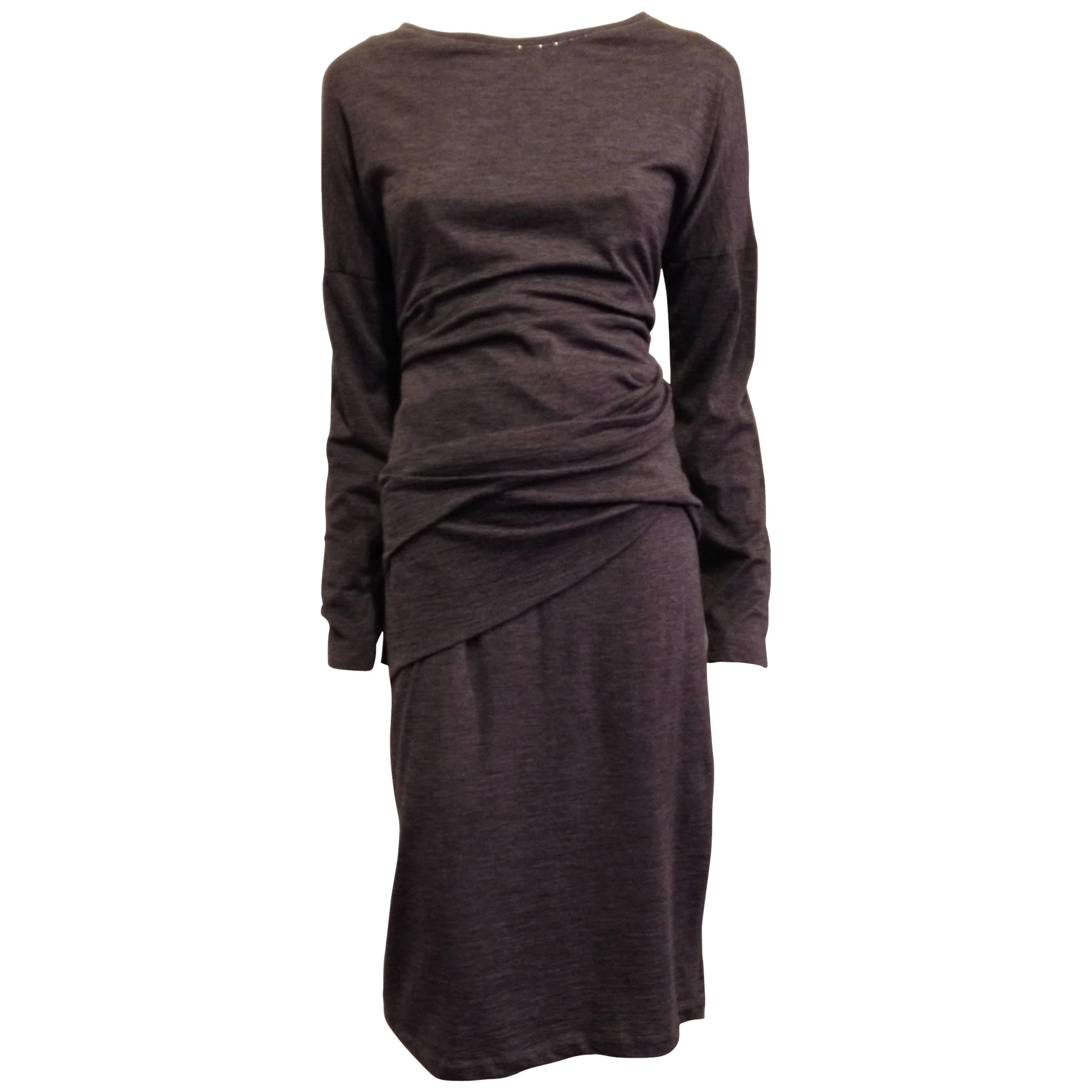 Brunello Cucinelli Charcoal Grey Knit Dress