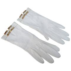Hermes Paris White Kidskin Leather Gloves ca 1970s 9