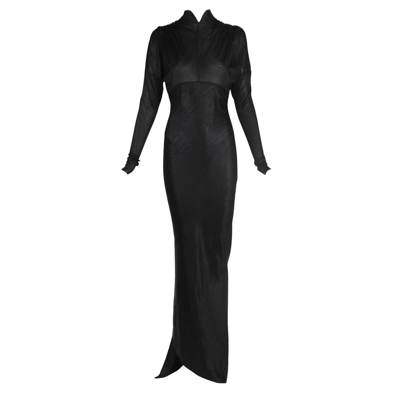 Iconic Azzedine Alaia Black Bodycon Trained Gown, 1986 For Sale