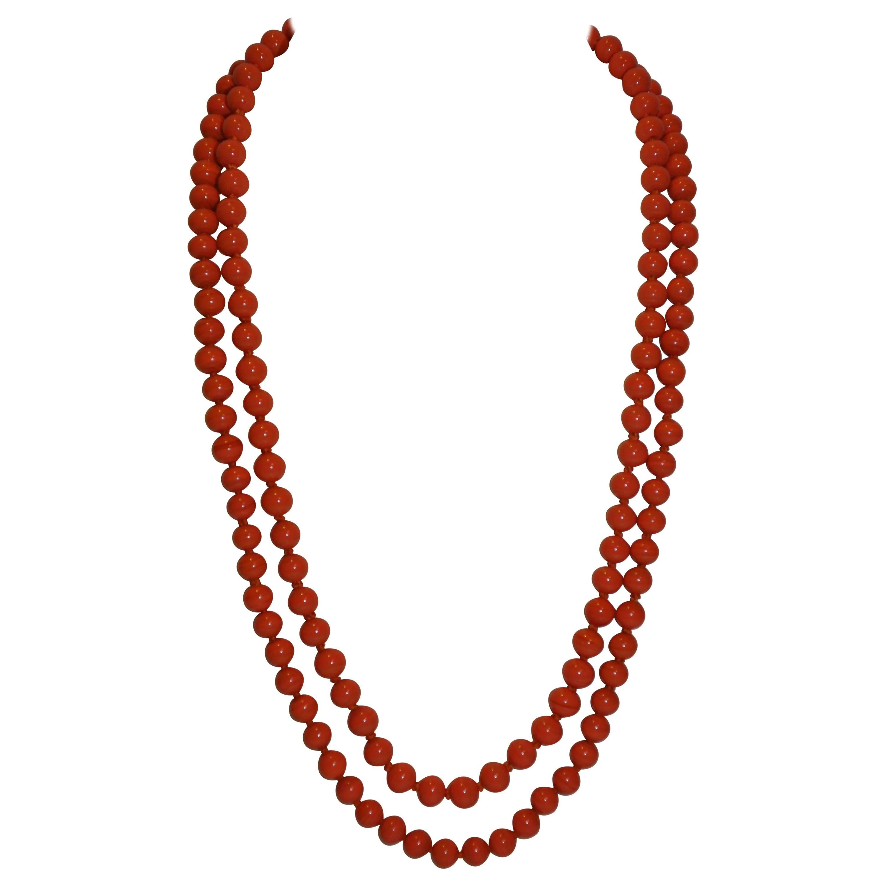 Double-Strand Hand-Knotted Natural Coral Necklace
