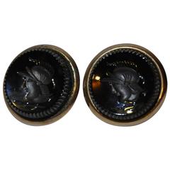 Polished Gold Tone Hardware with Black Pour Glass Cufflinks