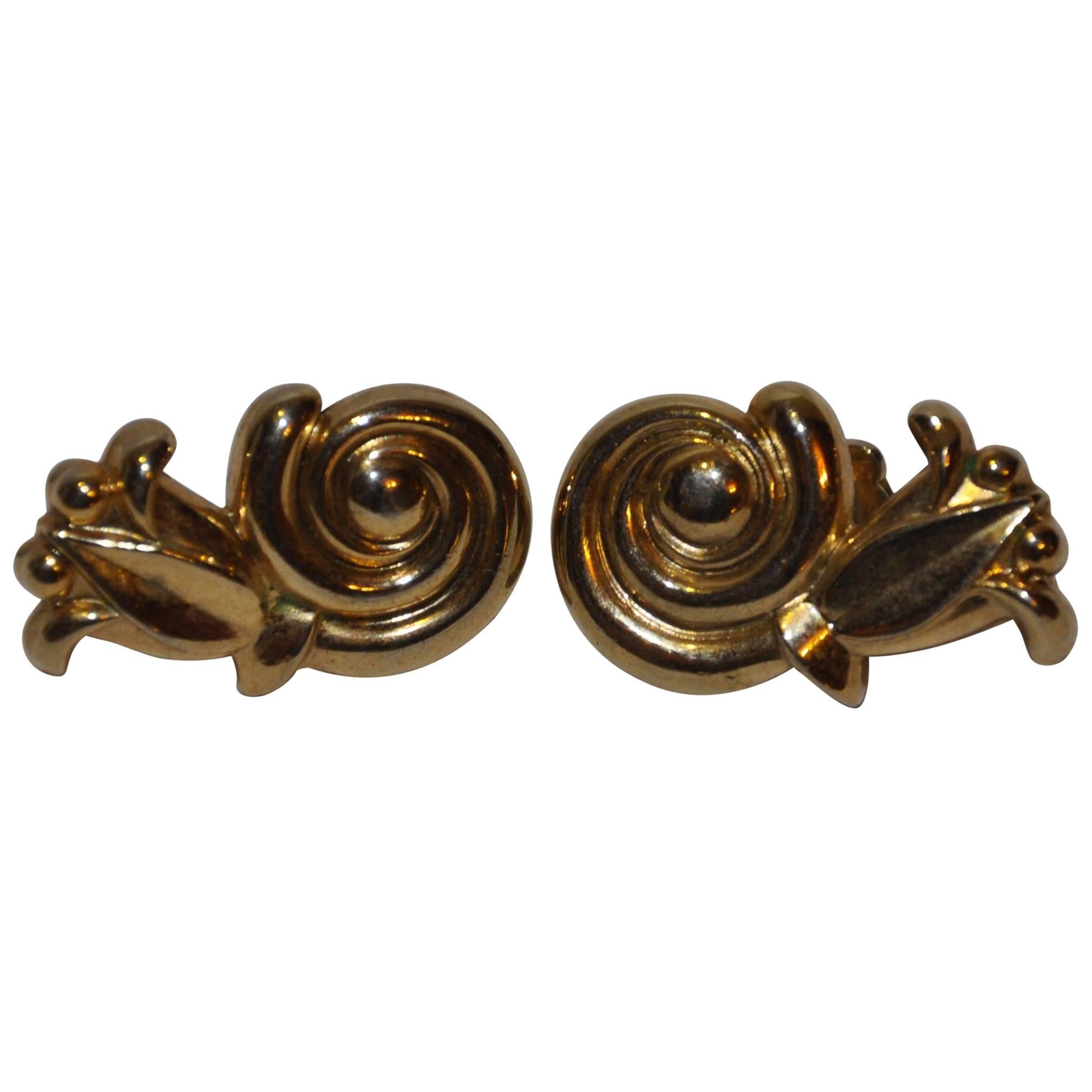 Thick Gilded Gold Tone Hardware "Swirl" Earrings For Sale