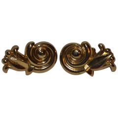 Vintage Thick Gilded Gold Tone Hardware "Swirl" Earrings