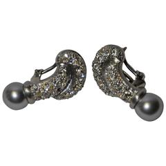 Silver Hardware Tone Smoked Pearl Accented with Rhinestone Pierced Earrings