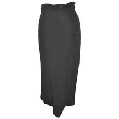 Vintage Donna Karan Elegant Black Silk Jersey Evening Wrap Skirt with Bead Accents