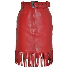Gonna con cintura in pelle d'agnello con frange rosse di Claude Montana "State of Claude Montana