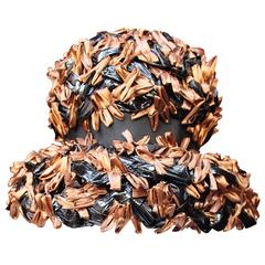 1950 Schiaparelli Brown and Black Raffia Hat 6
