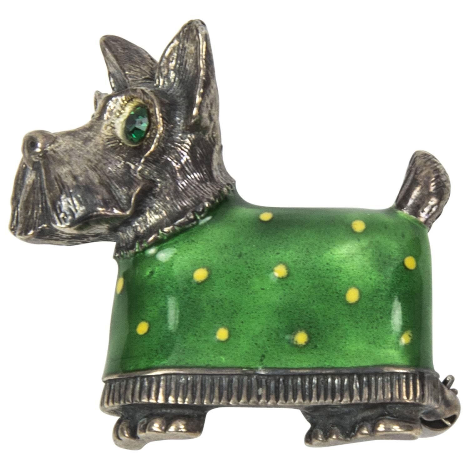 Enamel Scottie Dog Terrier Sterling Silver Brooch Pin 