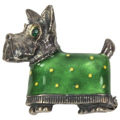 Vintage Enamel Scottie Dog Terrier Sterling Silver Brooch Pin