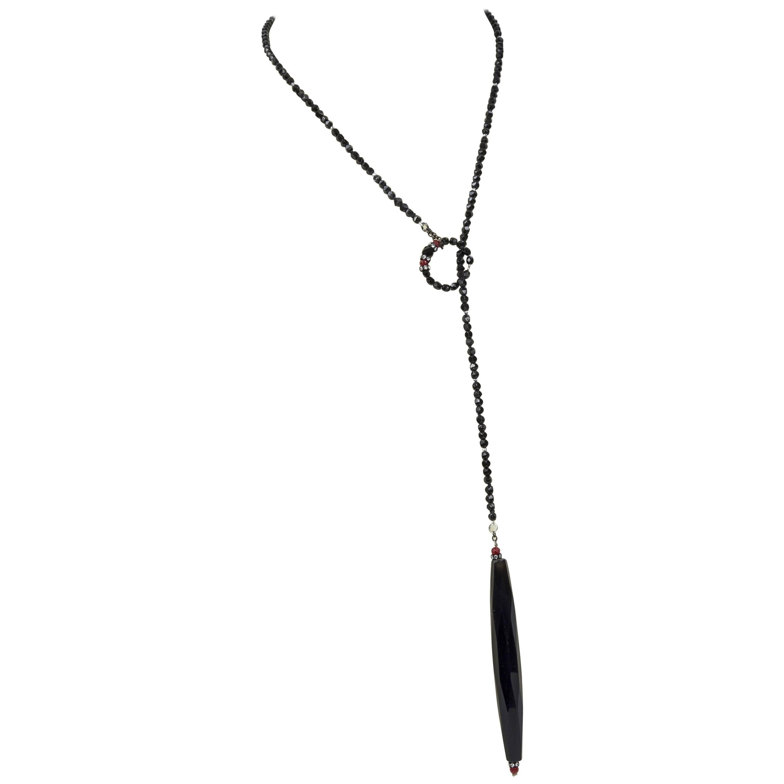 Striking Black Jet Lariat Necklace