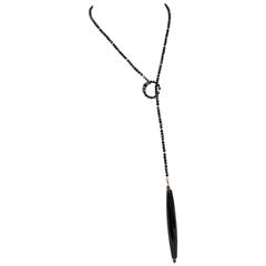 Retro Striking Black Jet Lariat Necklace