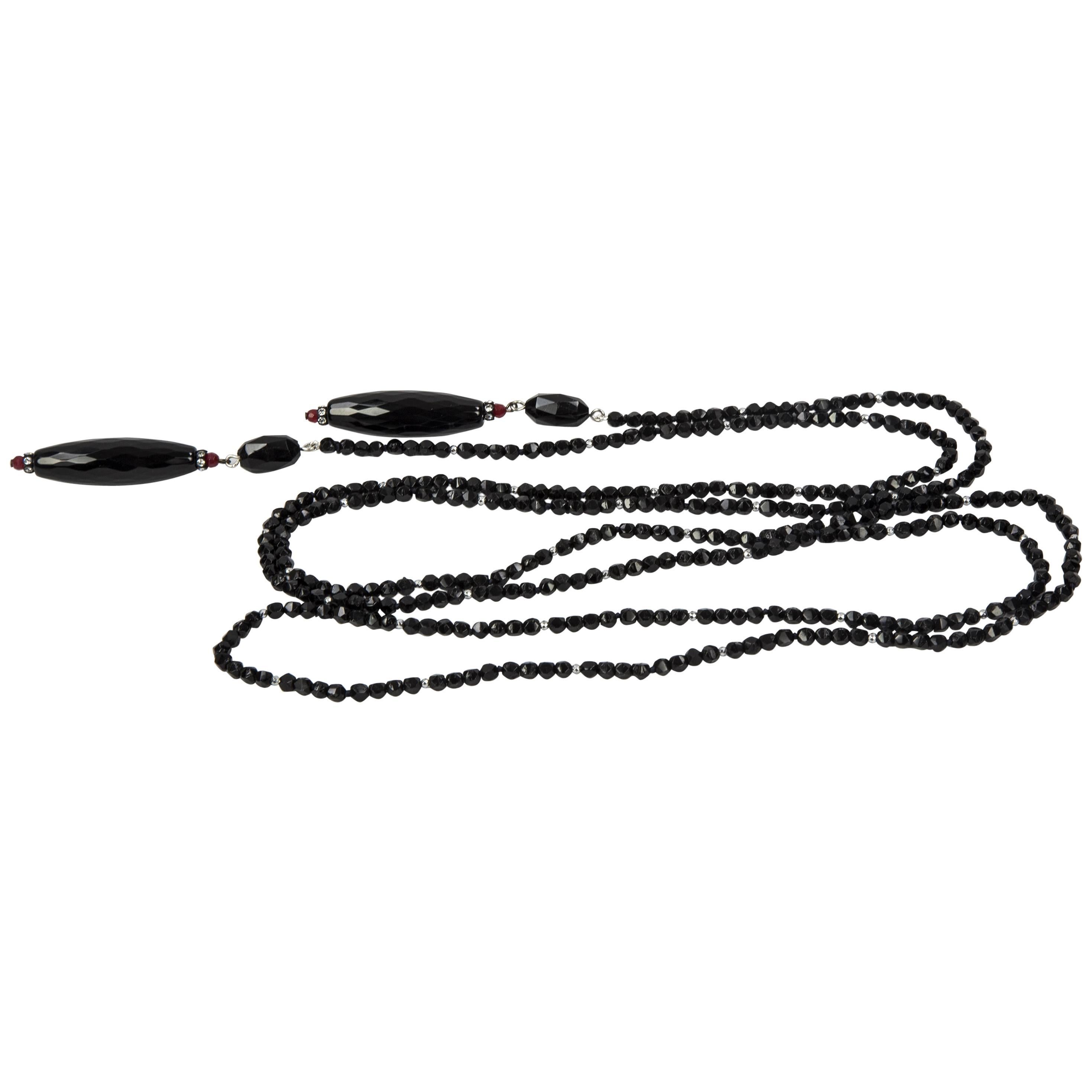 Collier de jais noir Lariat Belt Statement Necklace en vente