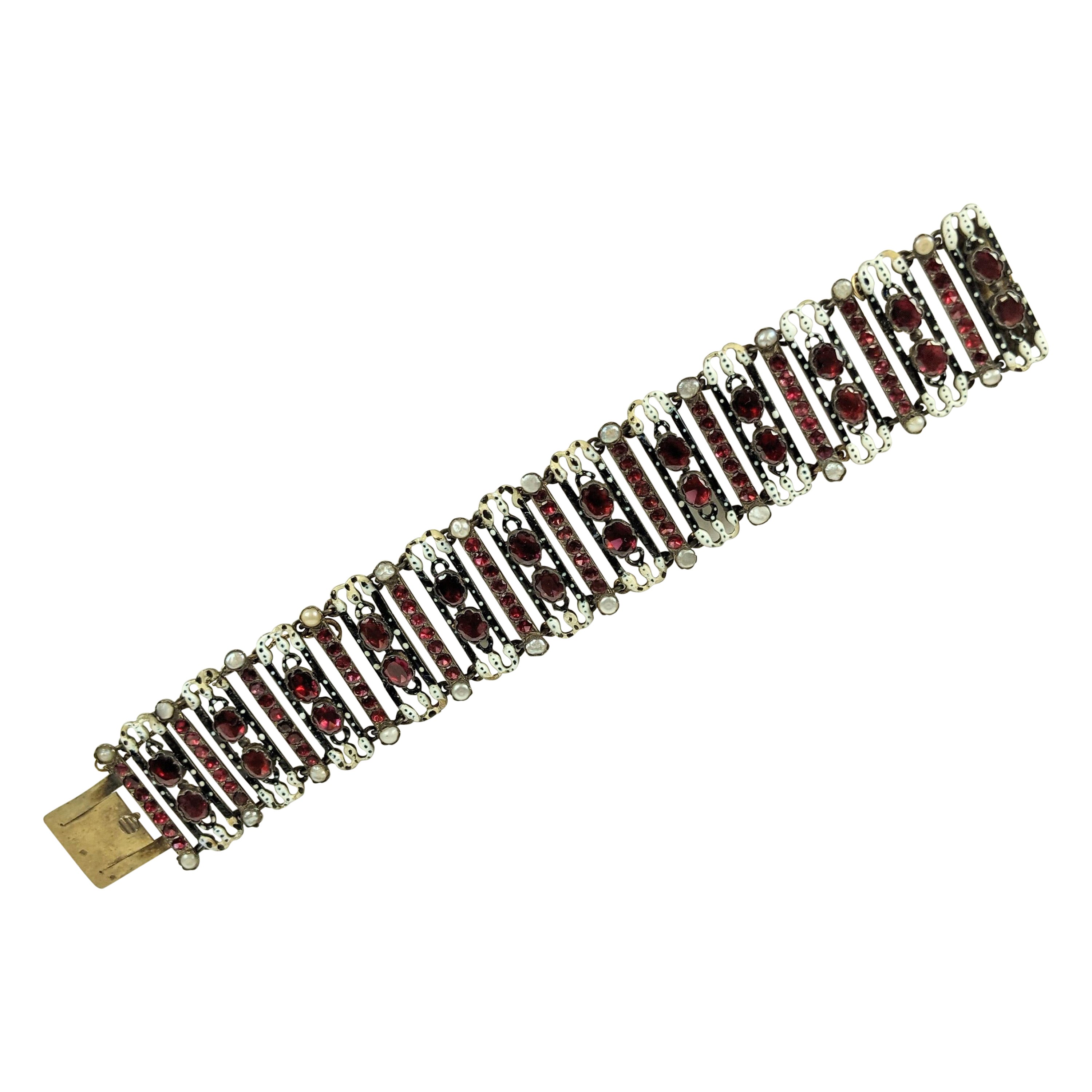 Fine French Garnet and Enamel 19th Century Bracelet For Sale