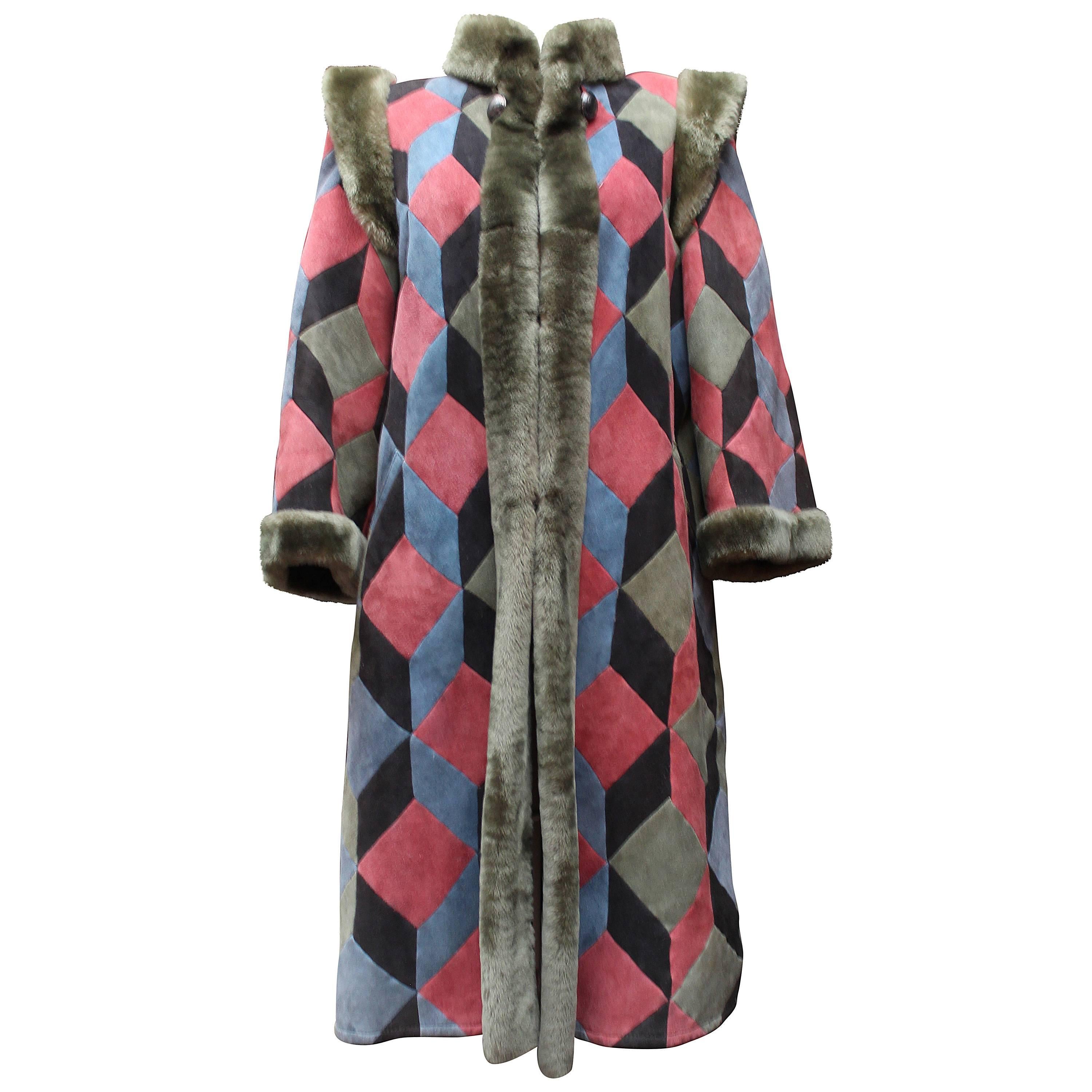 1975s Christian Dior Multicolored Patchwork Shearling Coat
