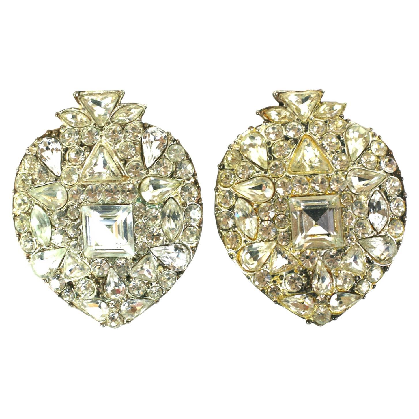 Yves Saint Laurent Moghul Crystal Pave Earclips For Sale