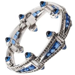 Wonderful Art Deco Bracelet with Calibre Set Faux Sapphires