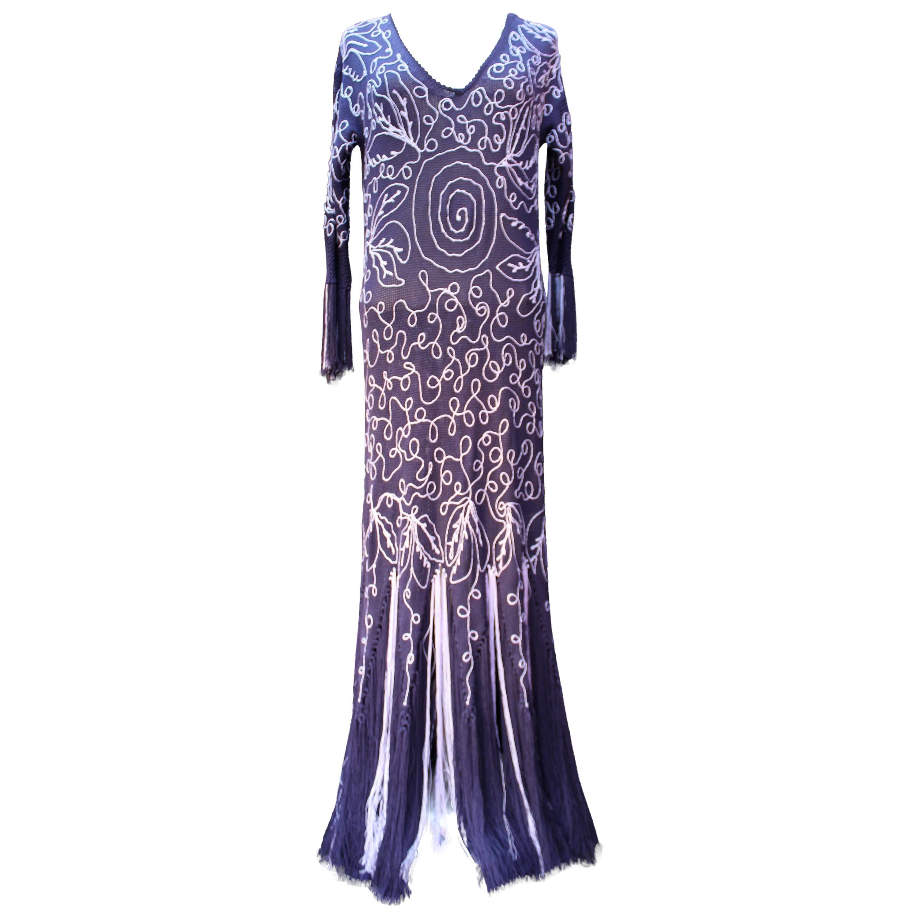 2000s John Galliano Purple Long Knitting Dress For Sale
