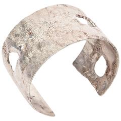 Italian Sculptural Hallmarked Sterling Silver Cut Out Cuff Bracelet 9