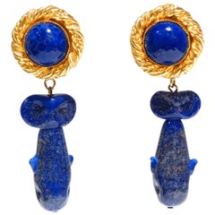William De Lillo Glass "Whale Sculpture" Earrings, 1970s