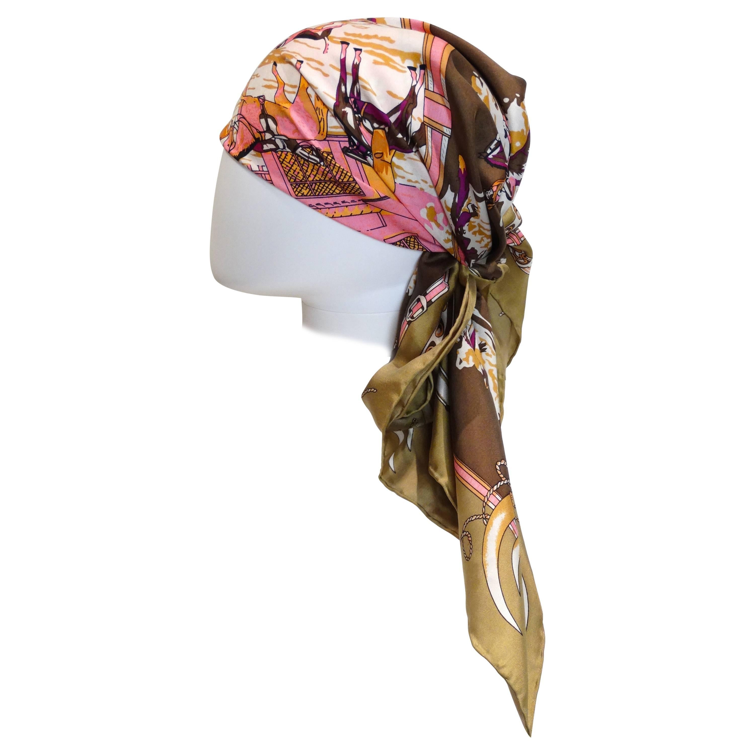 1970s Hermes Signature Hunting Print Silk Twill Scarf