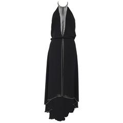 Vintage 90s CHLOE black silk halter gown with stainless steel ball chain bib