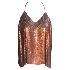 Paco Rabanne Metal Mesh Backless Halter Tank in Copper Tone