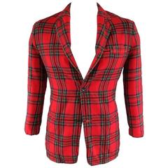 Y's by YOHJI YAMAMOTO Men's 40 Red Wool Plaid Pattern Sport Coat (Manteau sport en laine à motif écossais)