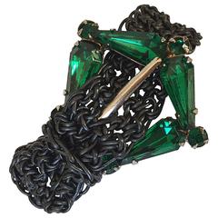 Emerald Green Buckle Cuff with Custom Hand Crocheted Leather