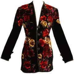 1980's Odicini Couture Floral Velvet Beaded Jacket Coat 