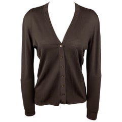 TSE Size L Brown Knitted Wool Buttoned Cardigan
