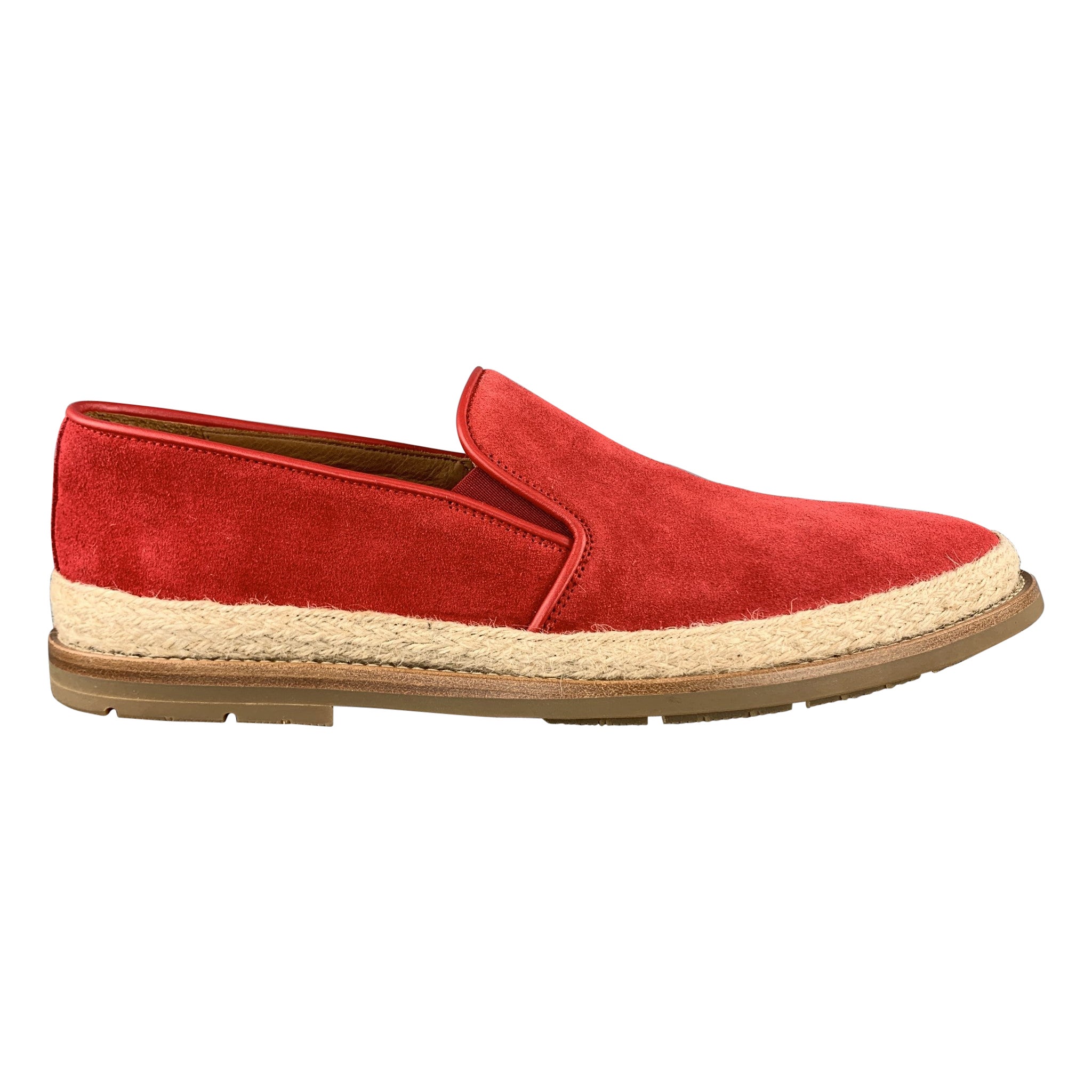 AQUATALIA Size 11 Red Suede Braided Trim Rubber Sole Loafers