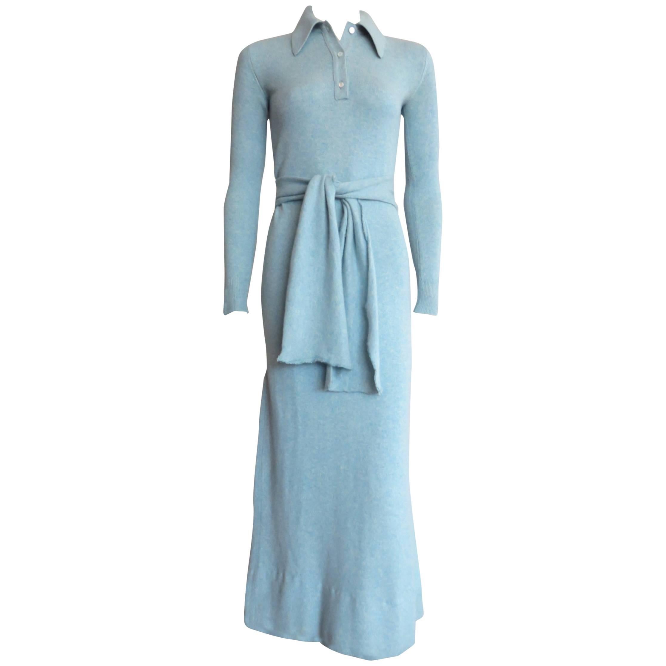 1970's HALSTON Pure cashmere belted sweater dress  For Sale