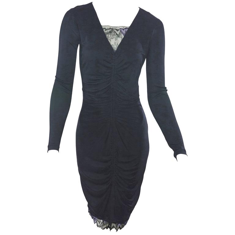 Black Emilio Pucci Ruched Dress with Lace at 1stDibs