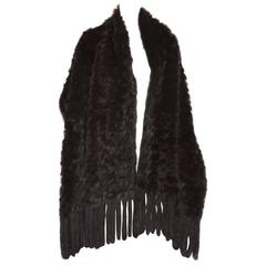 Trilogy Sable and Sheared Mink Knit Stole Fringe Shawl
