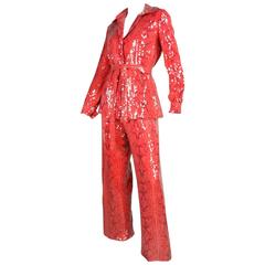 1970's Bill Blass Snakeskin Printed Sequined Ensemble