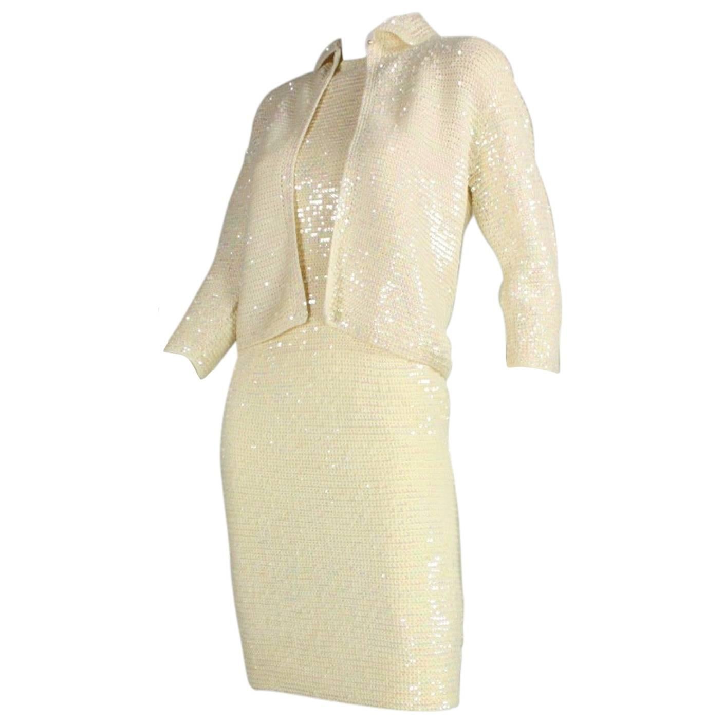 1960's Anna Giovannozzi Sequined Knit Ensemble For Sale