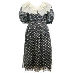Vintage Black White Polka Dot Silk Cocktail Dress