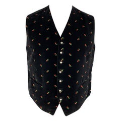 ORIGINAL-LANZ Size 42 Black Rosette Embroidery Velvet Metal Buttoned Vest
