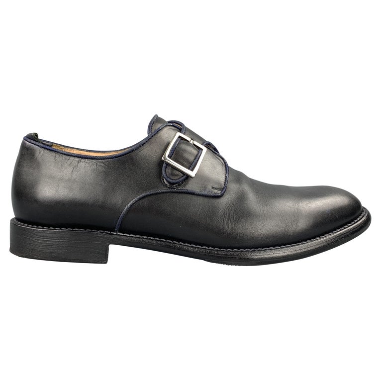 JUSTIN DEAKIN Size 10 Black Leather Monk Strap Loafers For Sale at 1stDibs