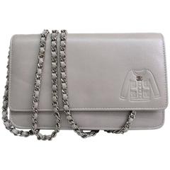 Chanel Gray Calfskin Silver Chain Hardware Wallet on a Chain WOC Shoulder Bag