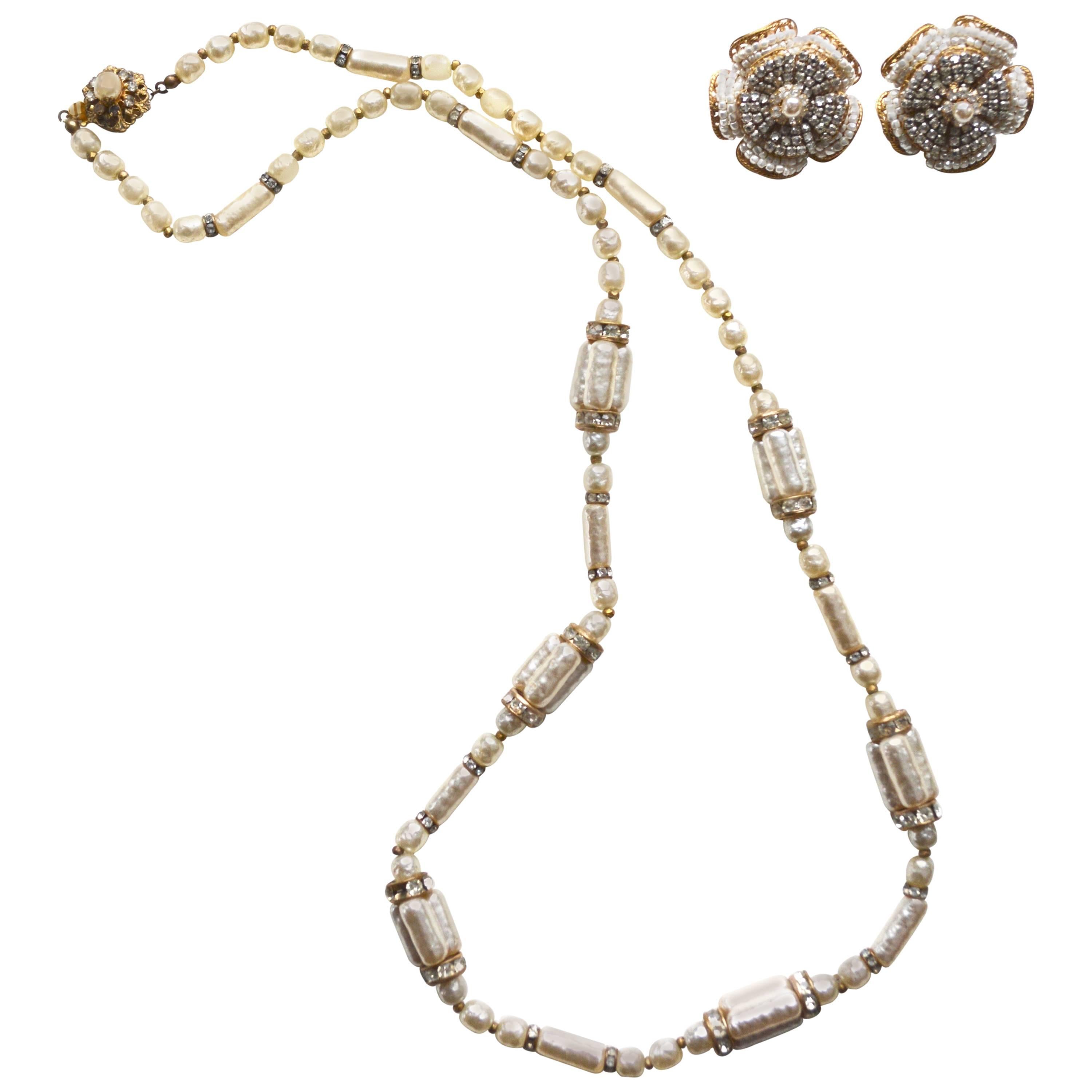 Haskell Pearl Floral Earring and Necklace Set
