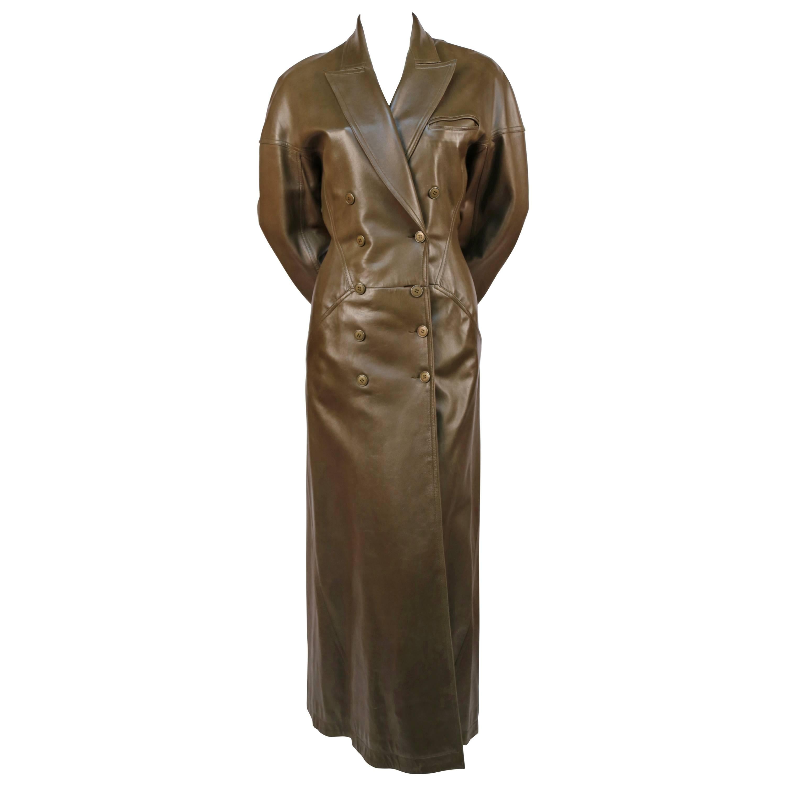 1980's AZZEDINE ALAIA olive leather full length coat