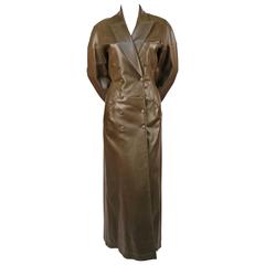 Vintage 1980's AZZEDINE ALAIA olive leather full length coat