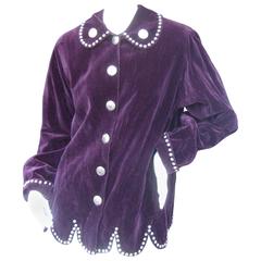 Unique Plum Cotton Velvet Grommet Jacket ca 1990s 