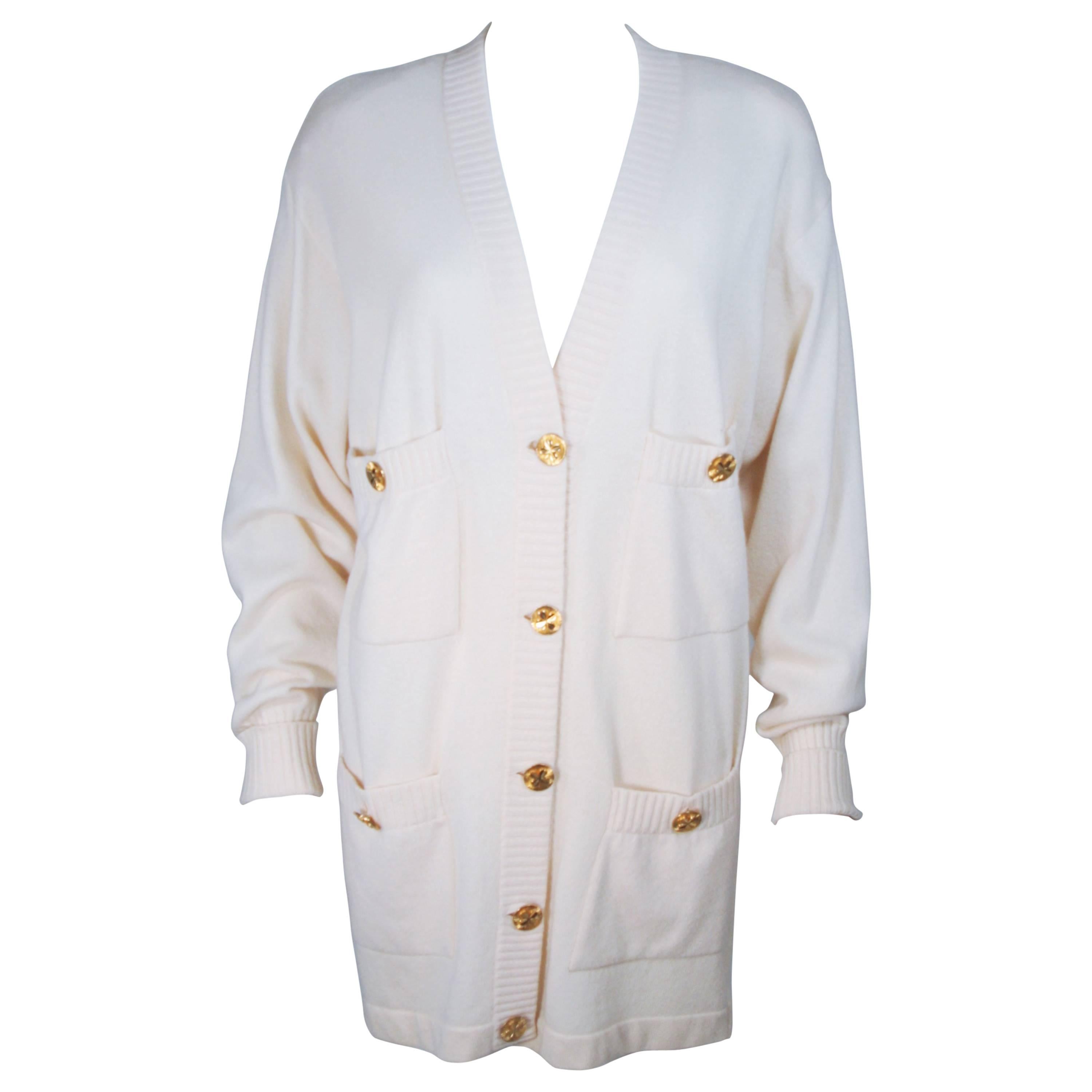 CHANEL Cream Cashmere Cardigan with Gold Buttons Size 36