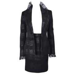 JACQUELINE DE RIBES Circa 1990s Silk Lame & Lace Skirt Suit with Belt Size 6-8 5