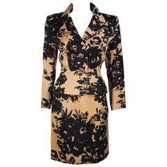 GIVENCHY Circa 1980s Apricot Brown and Black Floral Print Suit Size 6-8 10