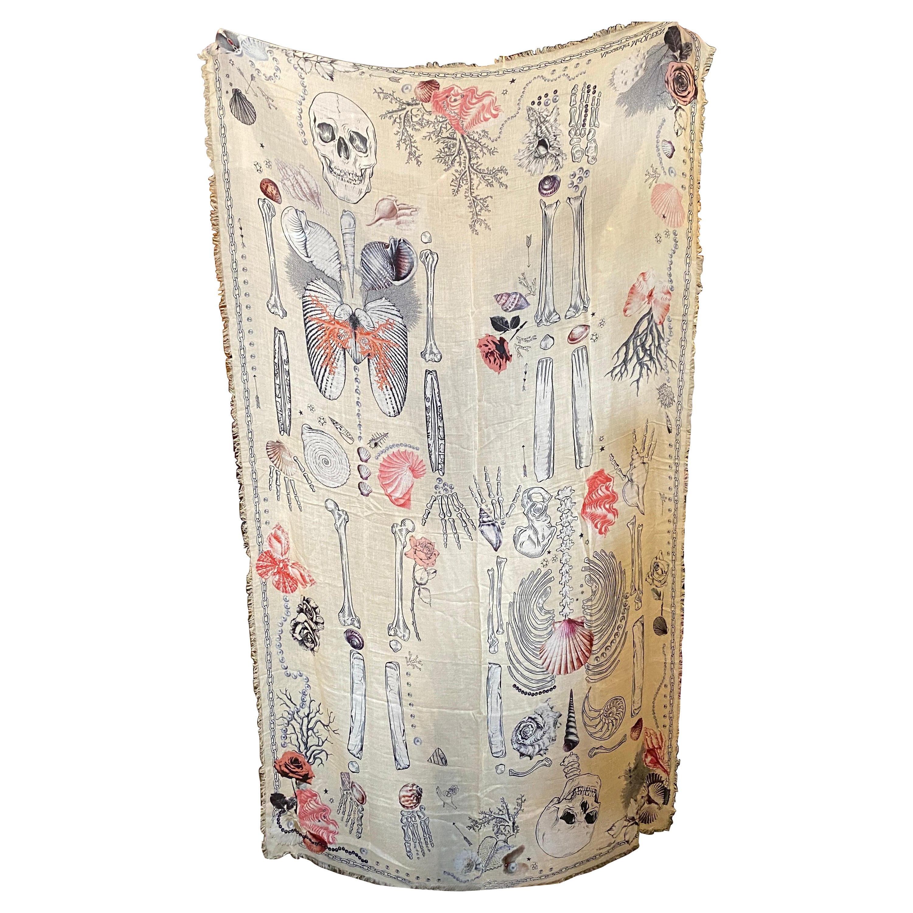  An Iconic White Silk Scarf with double Skull by Alexander McQueen