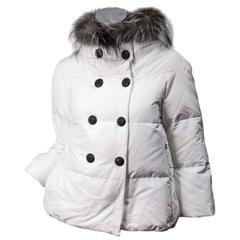 Emilio Pucci Short White Quilted Jacket with Fox Collar