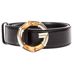 Gucci Black Leather Bamboo "G" Buckle Belt